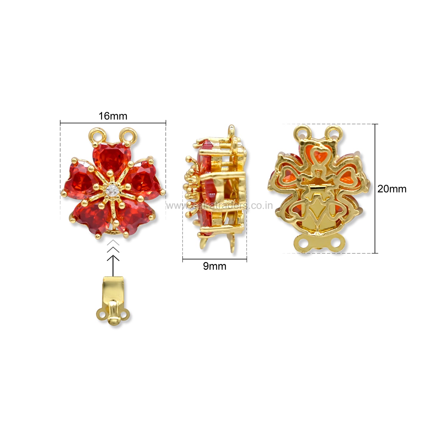 High Quality 5-petal floral Brass Connector Charm With clip-on | Size : 16mm | Qty : 1pc | BC27