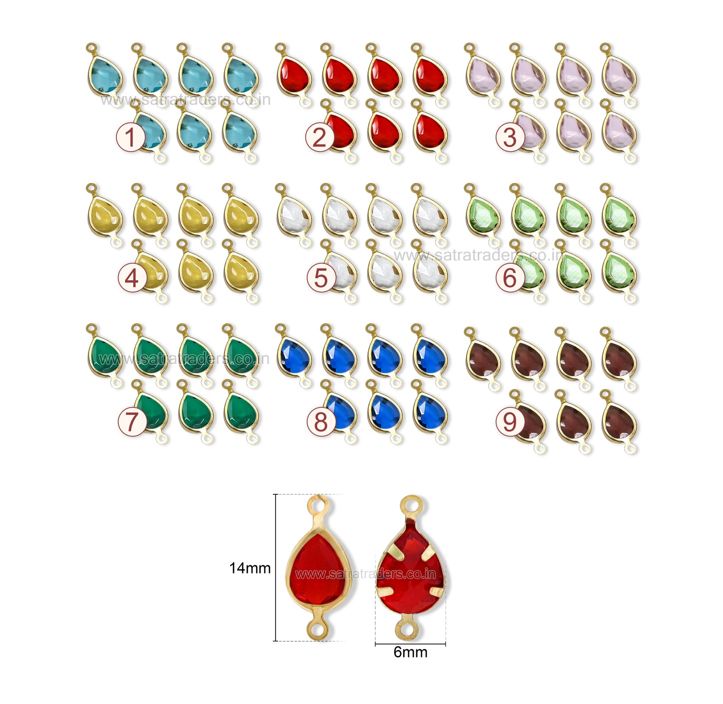 Teardrop Shape Glass Beads with Brass 2 loop | Qty : 50pcs | Size : 14mmX6mm | GB91