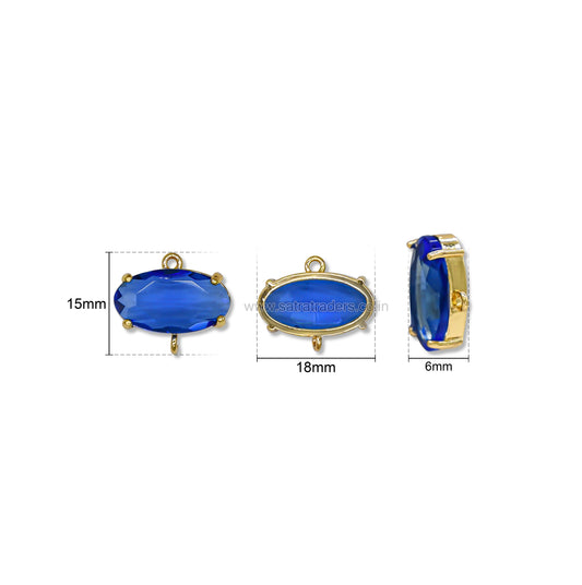 Oval Glass Crystal Connectors with Dual Loops | Size : H-15mm W-18mm | Qty : 1pc | CHL200