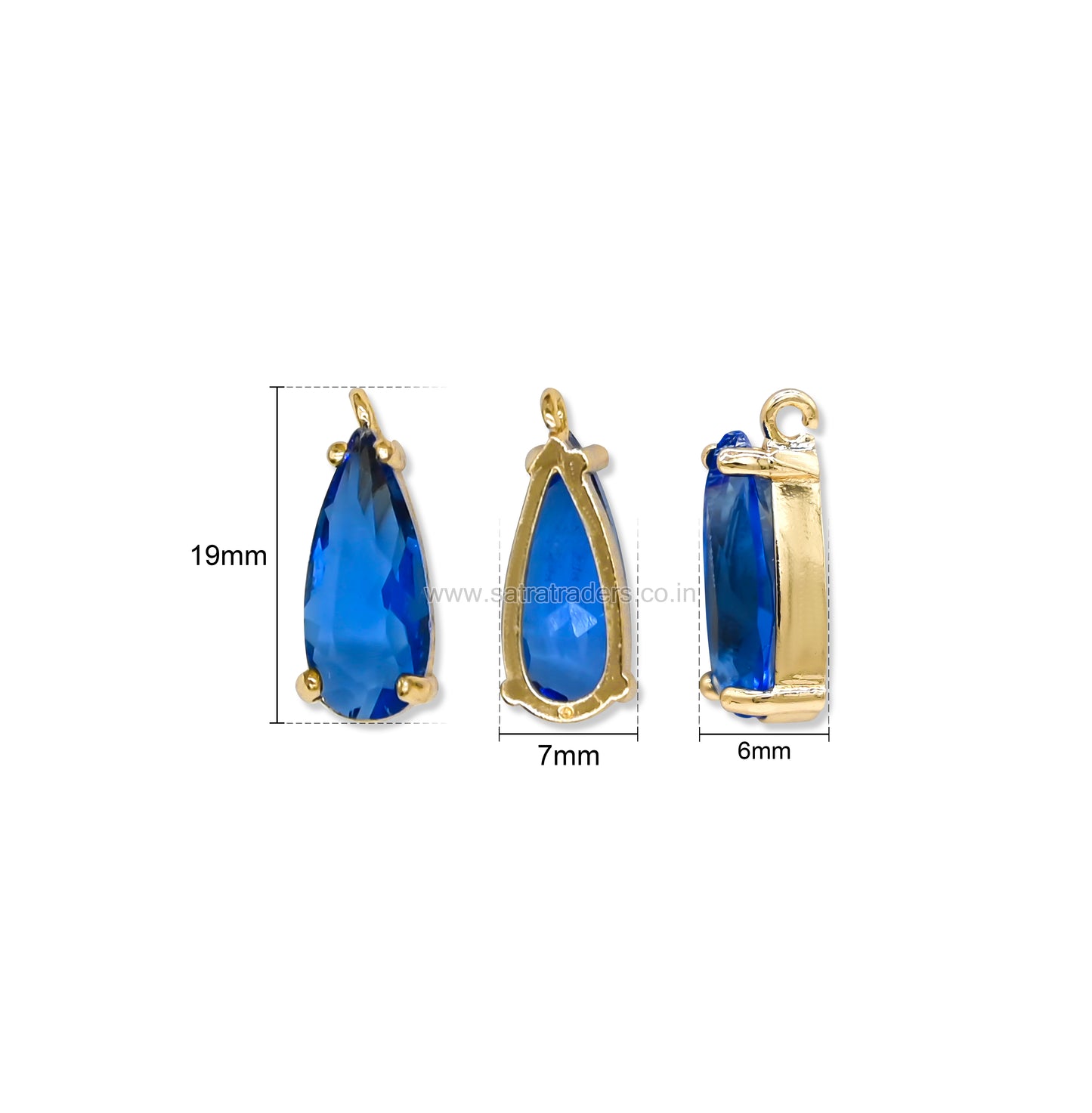 Teardrop Glass Crystal Connectors with Loops | Size : H-19mm W-7mm | Qty : 1pc | CHL195