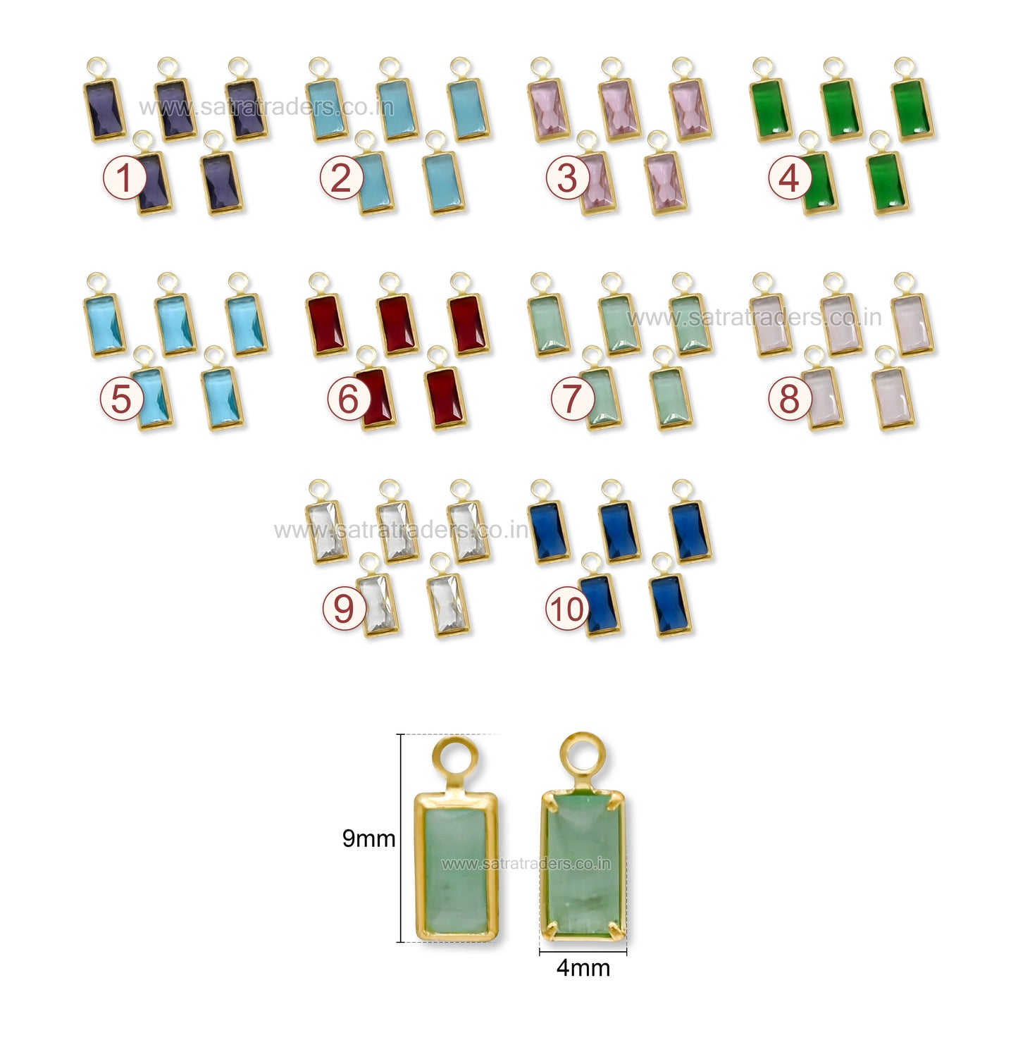 Rectangle Shape Glass Beads with Brass Loop | Qty : 50pcs | Size : 9mmX4mm | GB89