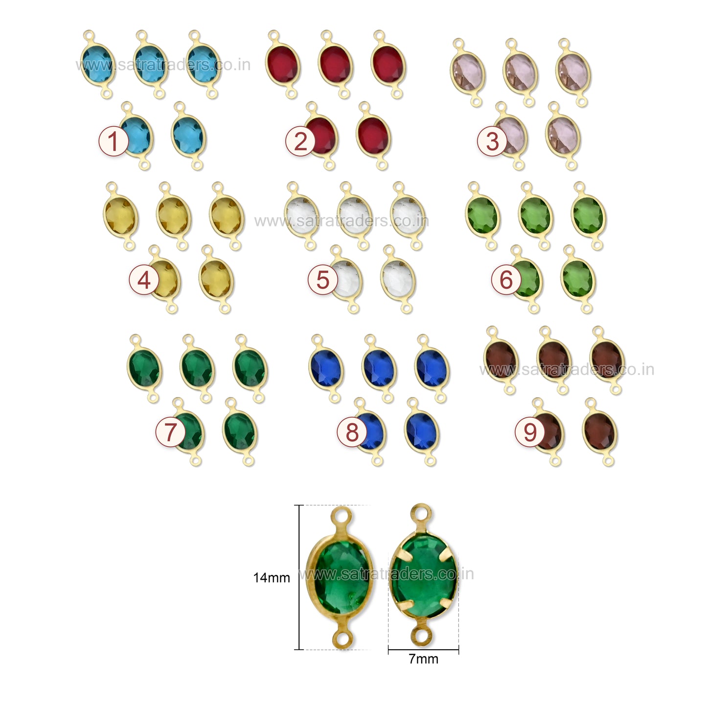 Ovel Shape Glass Beads with Brass 2 loop | Qty : 50pcs | Size : 14mmX7mm | GB90