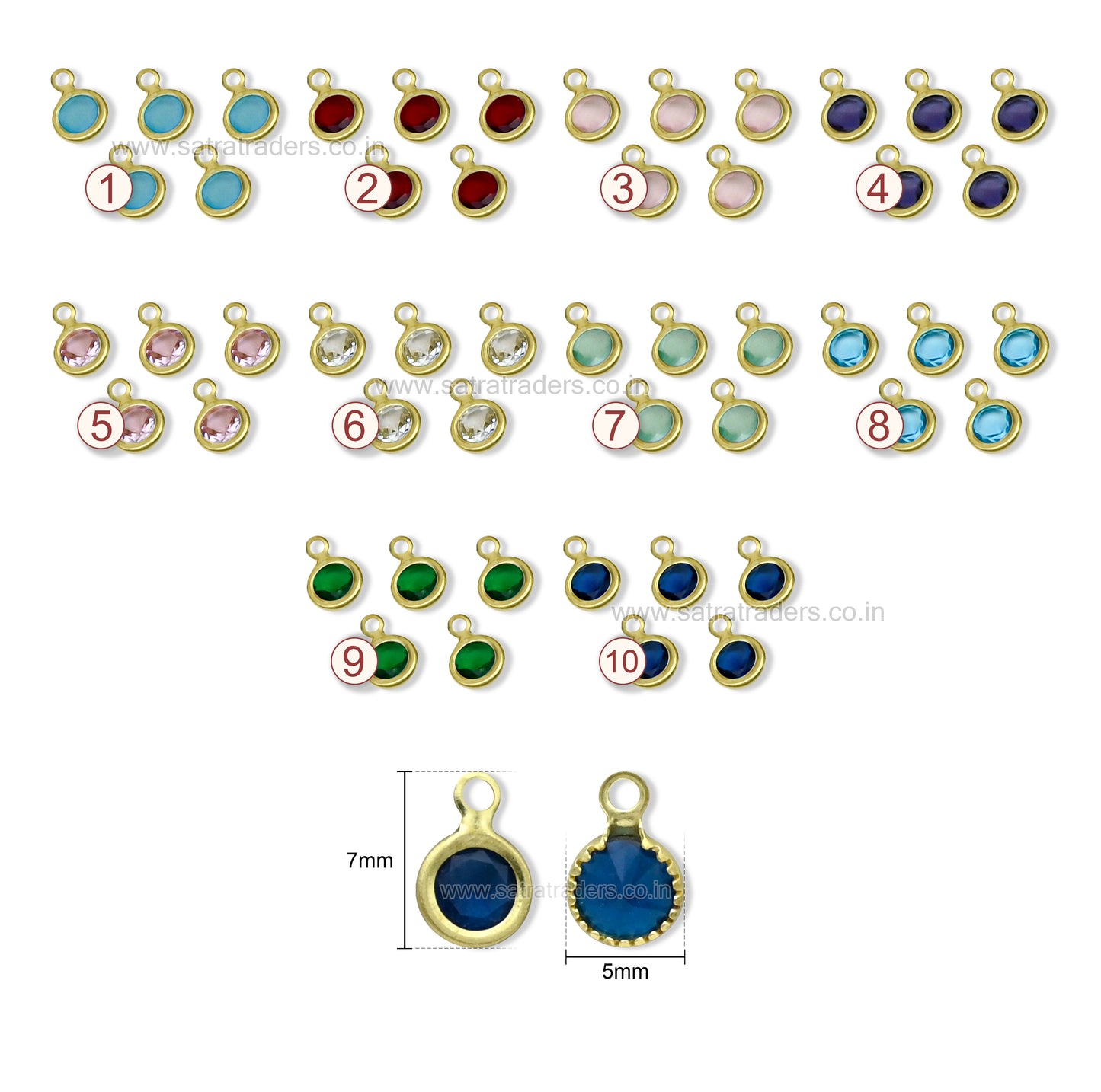 Round Shape Glass Beads with Brass Loop | Qty : 100pcs | Size : 7mmX5mm | GB88
