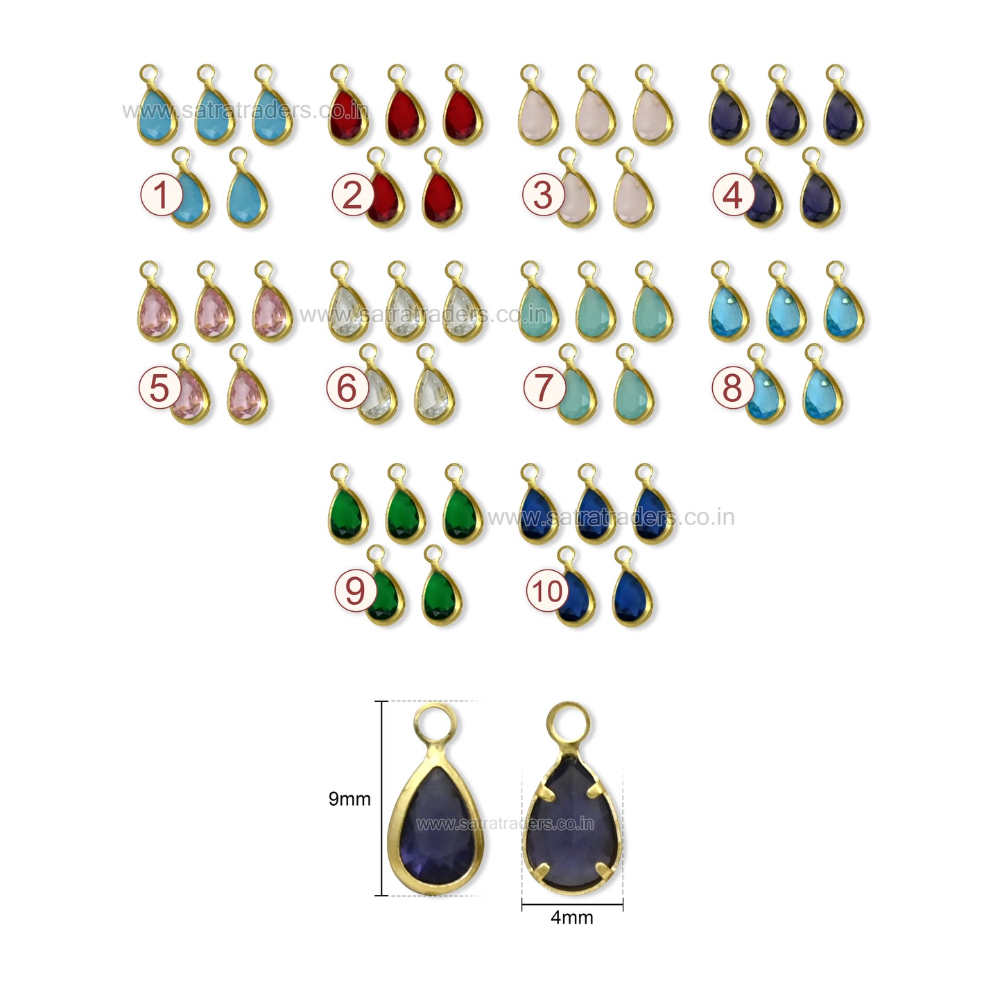 Teardrop Shape Glass Beads with Brass Loop | Qty : 50pcs | Size : 9mmX4mm | GB87