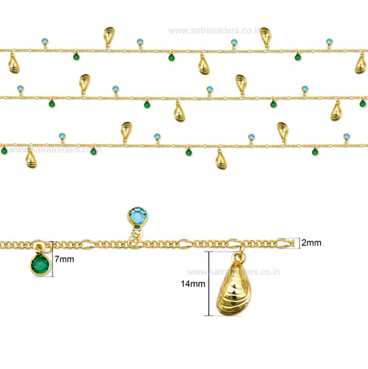 Seashell & Multicolor Crystal Charm Chain | Size : 1m | BC1001