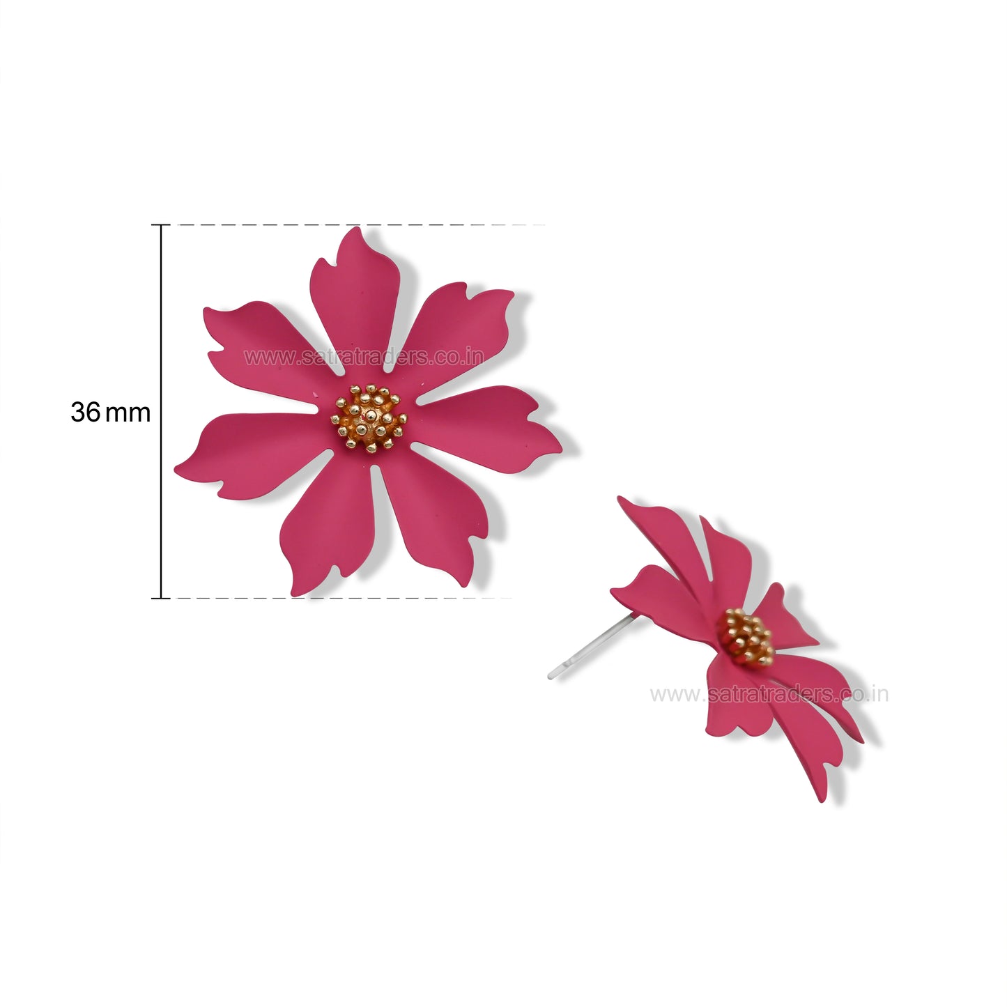 Matte Finish Multi-Petal Daisy Flower Stud Earrings with Gold Stamen | Qty : 1pair | RJ08