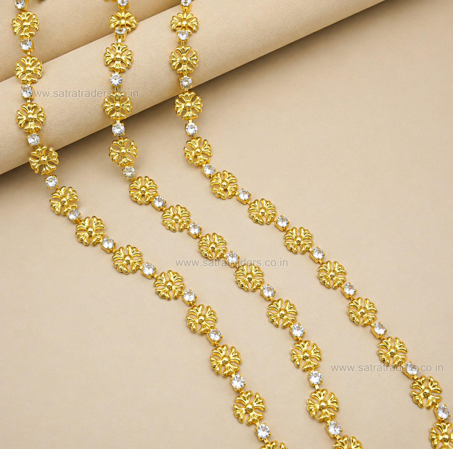 Brass Flower Rhinestone Cup Chain | Size : 1m | BC1004
