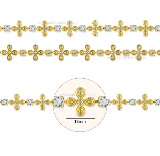 Brass 4-Petal Flower Rhinestone Cup Chain | Size : 1m | BC1005