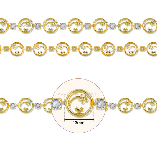 Brass Circular Floral Motif Rhinestone Cup Chain | Size : 1m | BC1006