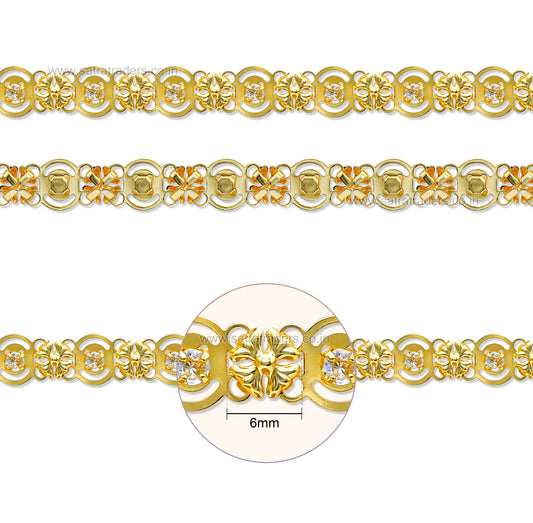 Brass Floral Oval Ring Rhinestone Cup Chain | Size : 1m | BC1011