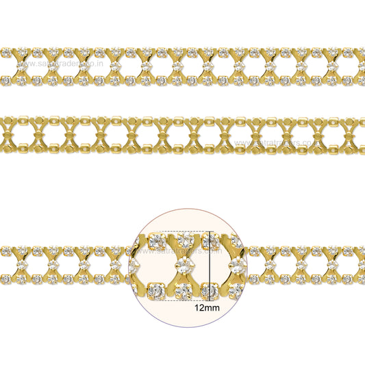 Brass Double-Row Hourglass Lattice Rhinestone Cup Chain | Size : 1m | BC1013