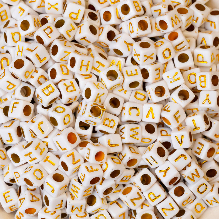 White Square Alphabet Plastic Beads | Size : 6mm | PB114