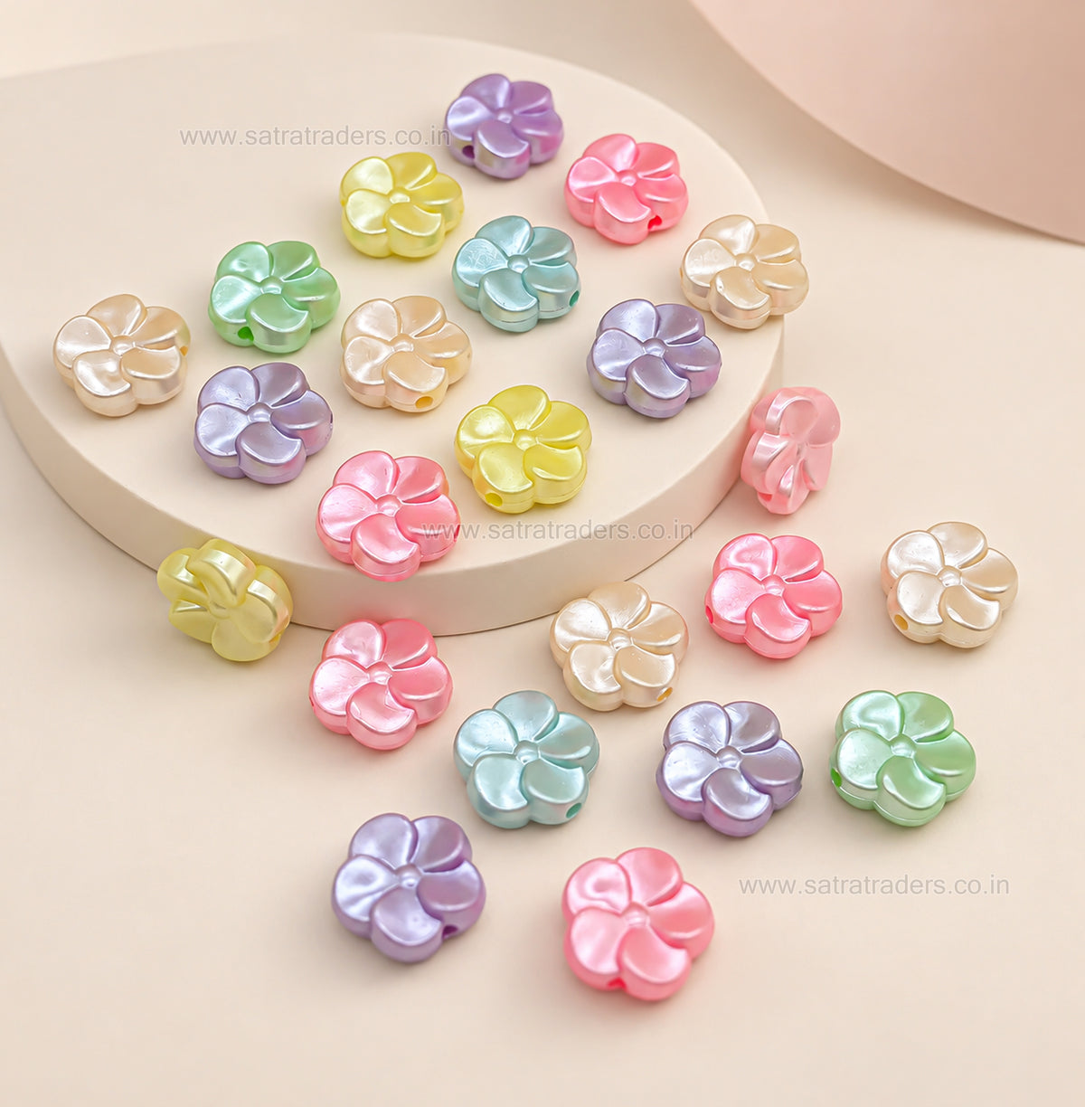 Assorted Pastel Acrylic Flower Beads | Size : 19mm | PB51