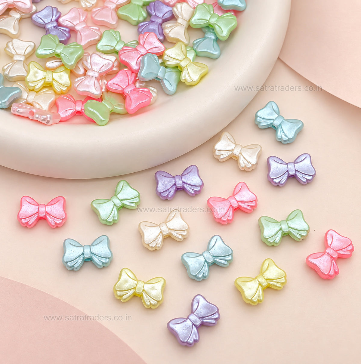 Assorted Pastel Acrylic Bow Beads | Size : 10mm | PB52