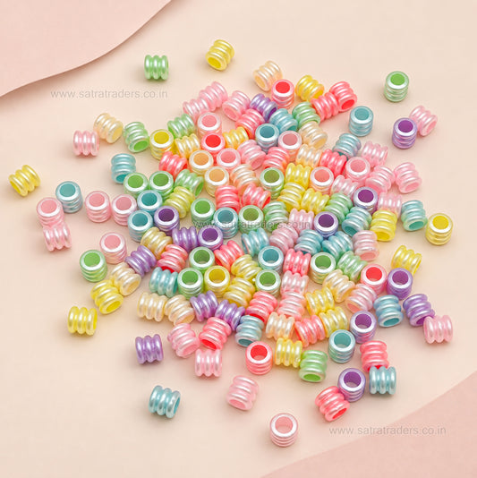 Assorted Pastel Acrylic Ribbed Barrel Beads | Size : 7mm | PB53
