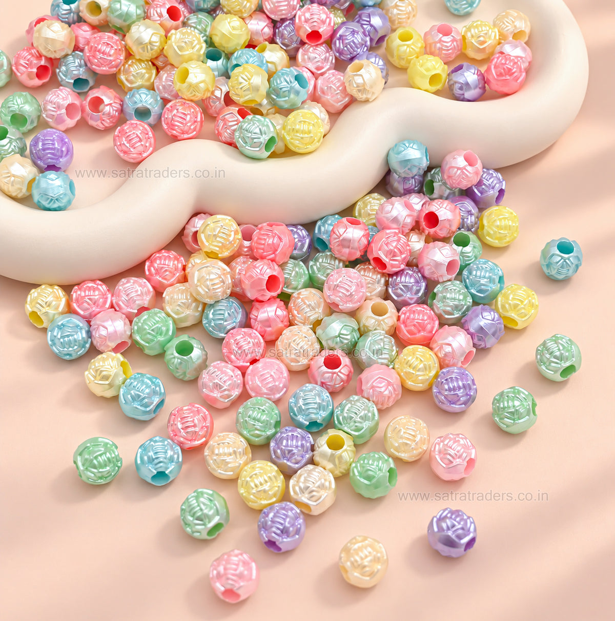 Assorted Pastel Acrylic Carved Ball Beads | Size : 10mm | PB55