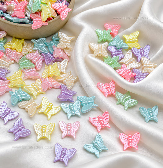 Assorted Pastel Acrylic Butterfly Beads | Size : 10mm | PB56