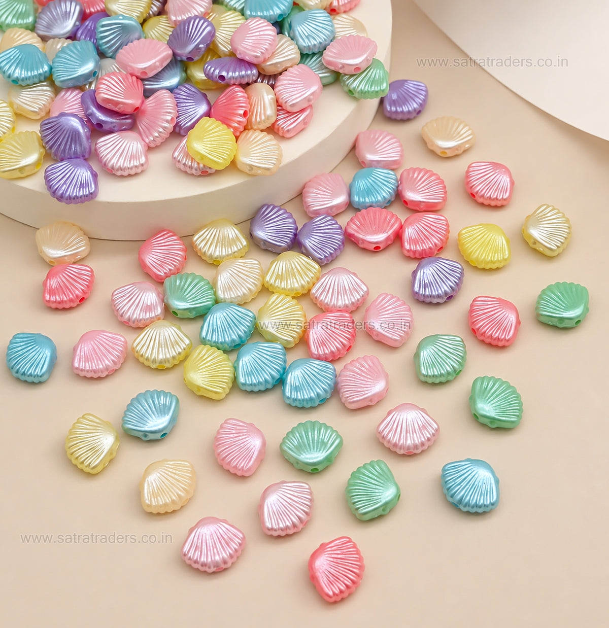Assorted Pastel Acrylic Seashell Beads | Size : 10mm | PB58