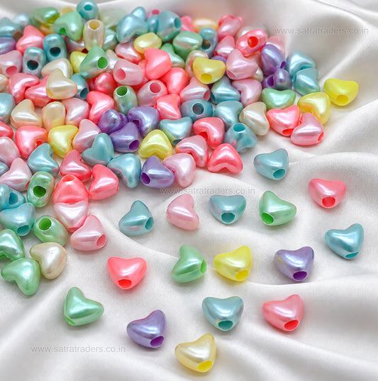 Assorted Pastel Acrylic Heart Beads with Large Hole | Size : 9mm | PB60