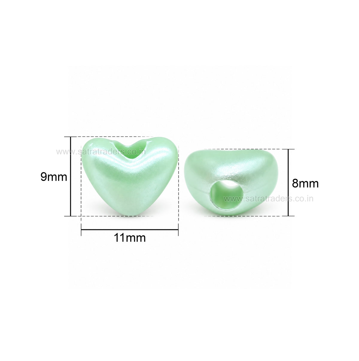 Assorted Pastel Acrylic Heart Beads with Large Hole | Size : 9mm | PB60