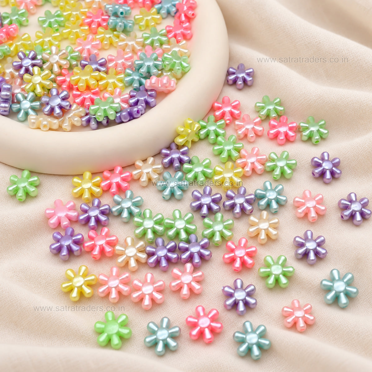 Assorted Pastel Acrylic Daisy Flower Beads | Size : 14mm | PB62