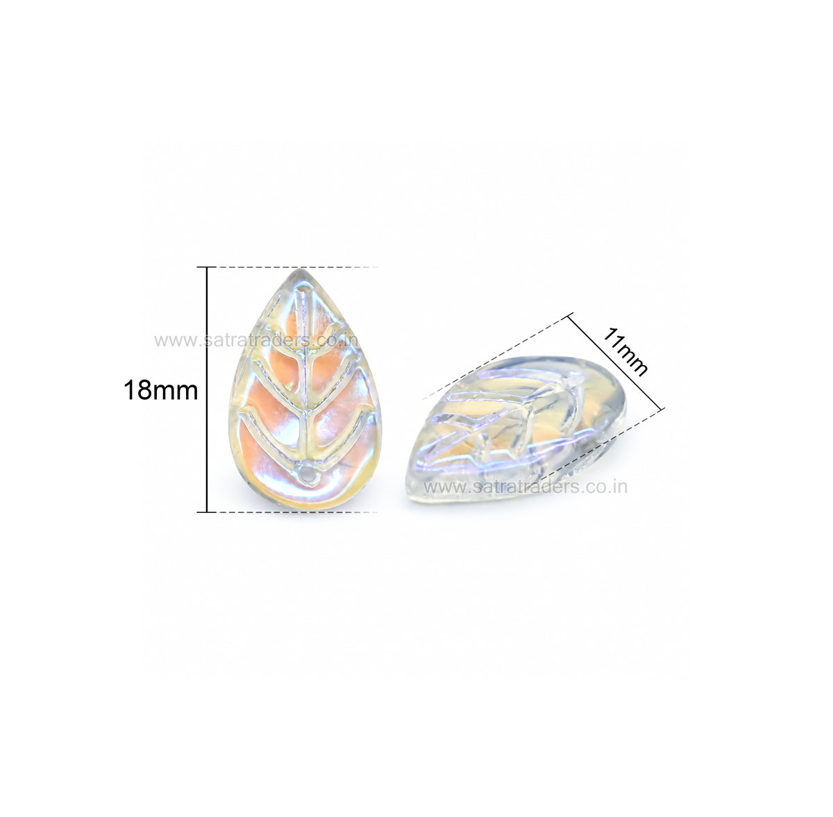 AB Rainbow Glass Teardrop Leaf Charms Beads | Size : 18mm | Qty: 25pcs | GB98