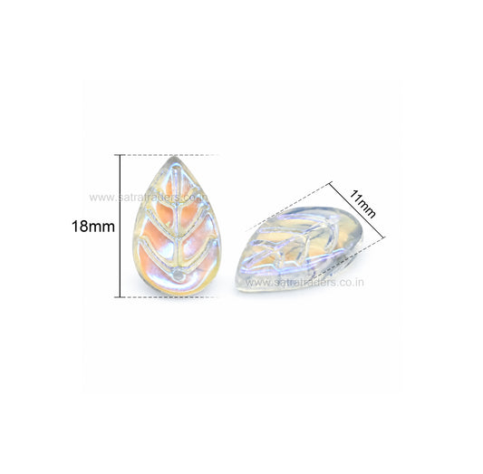 AB Rainbow Glass Teardrop Leaf Charms Beads | Size : 18mm | Qty: 25pcs | GB98