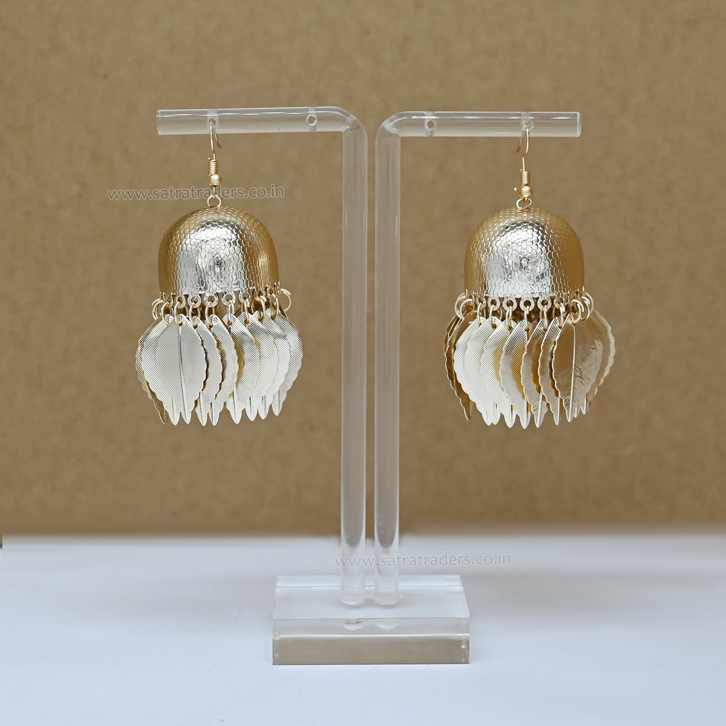Golden Jhumkas with Classic Leaf Tassels | Qty : 2pcs-1pair | EF82