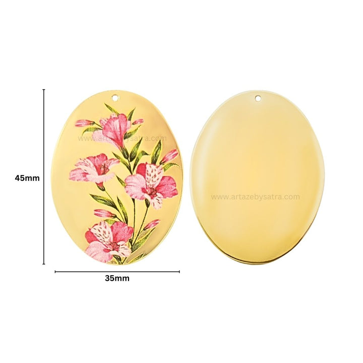 1 Loop Oval Floral Matt Finish Metal Art | Size : 45mm | Qty : 20pcs | MA364