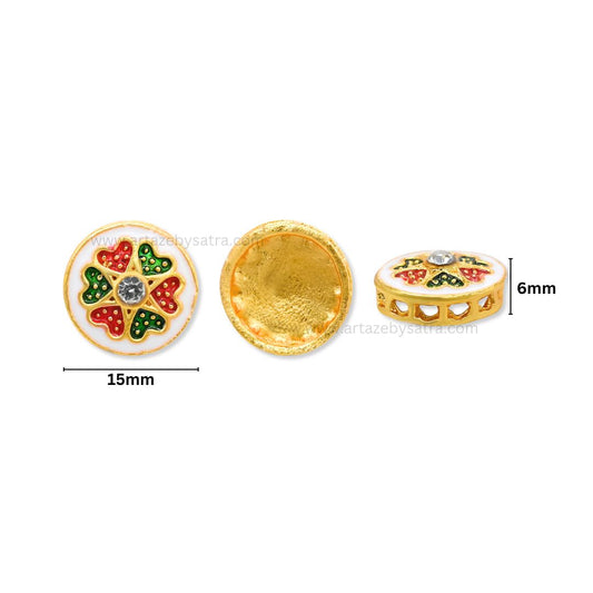 Round Floral Meenakari Kundan Beads | Size : 15mm | Qty : 12pcs | MK10