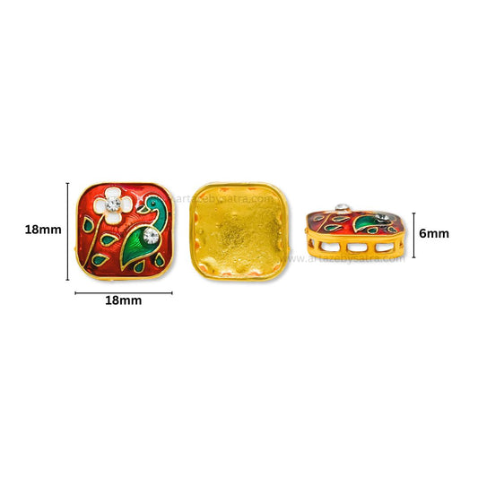 Square Peacock Meenakari Kundan Beads | Size : 18mm | Qty : 6pcs | MK11