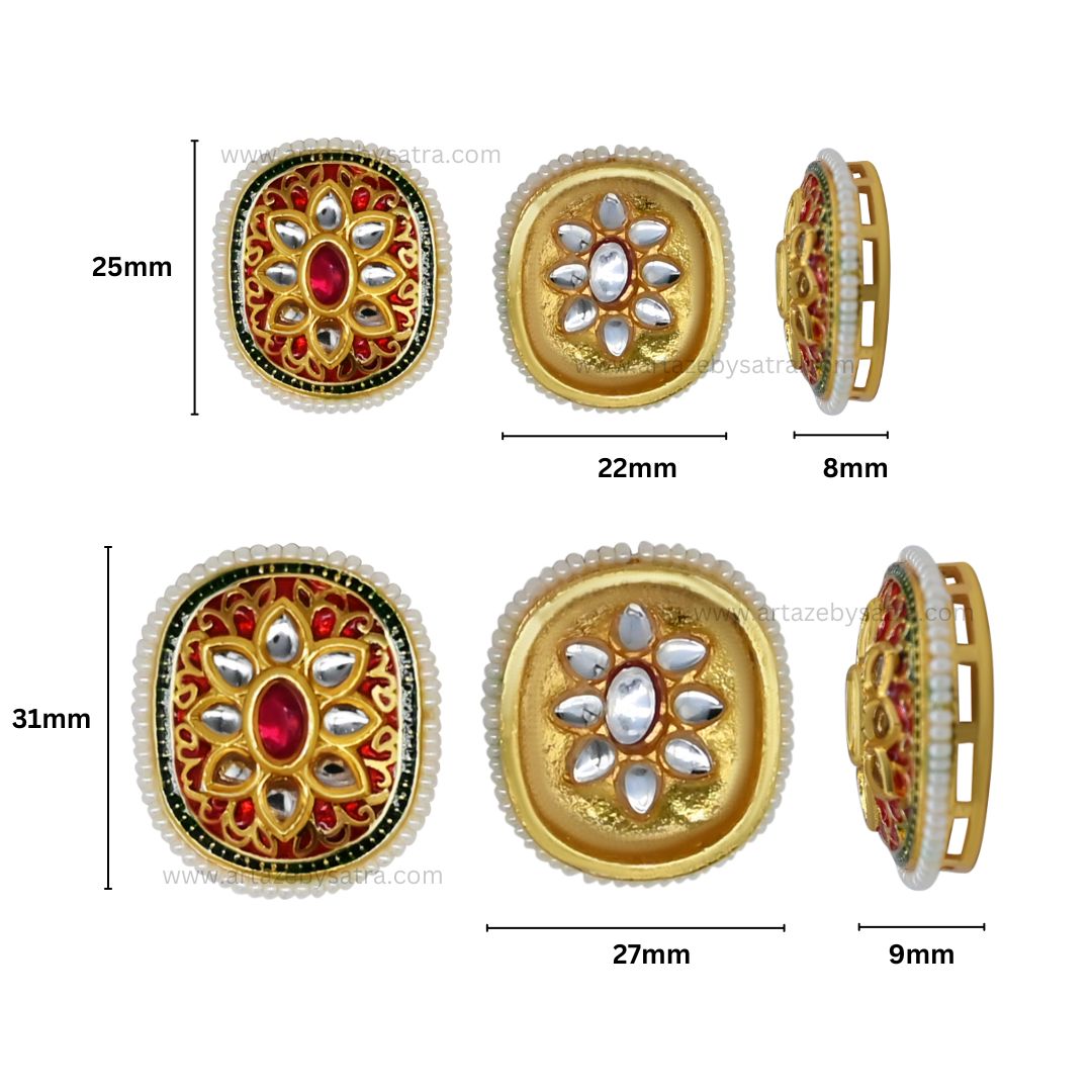 Meenakari Kundan Beads | Size : 25mm | Qty : 6pcs | C-517
