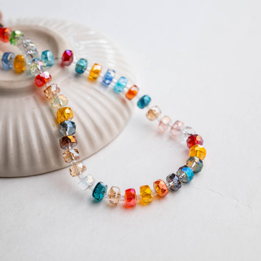 Rainbow Crystal Rondelle Beads | Size : 8mm | Qty : 1 line-approx 78pcs | GB24