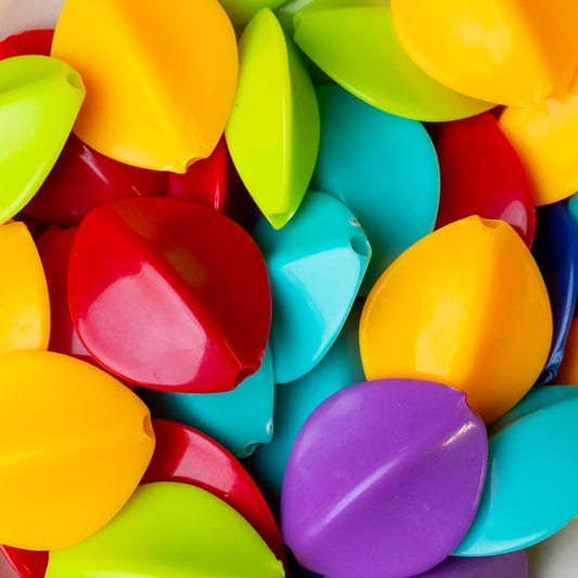Assorted Multicolor Oval Shape Plastic Beads | Size : 28mm | Qty : 500g (approx200pcs) | PB256