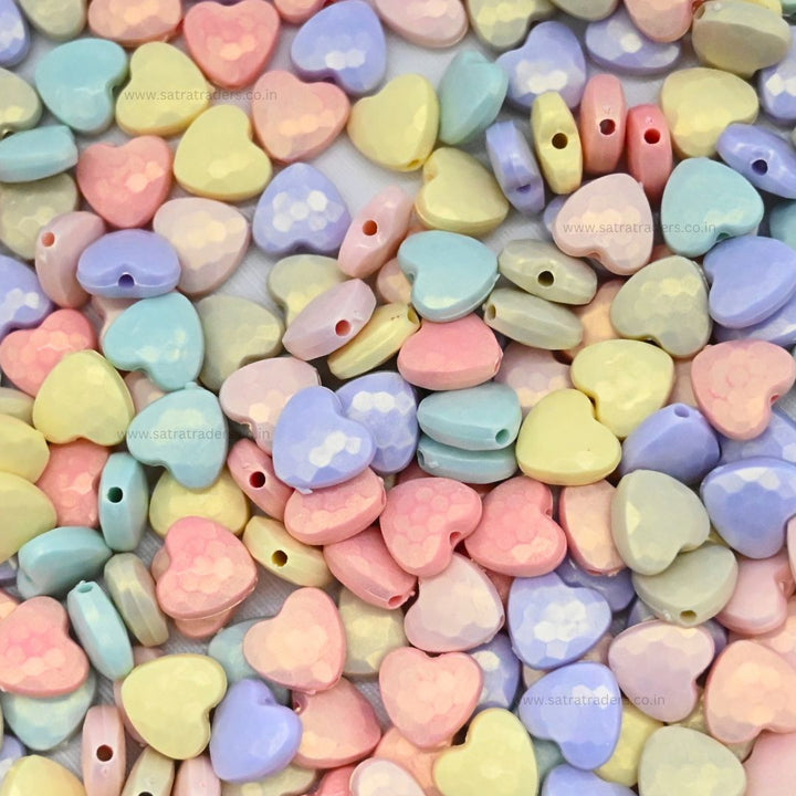 Assorted Glossy Matte Heart Plastic Beads | Size: 11mm | PB31