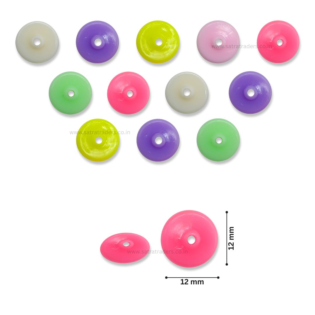 Assorted Flt Button Plastic Beads | Size : 12mm | PB28