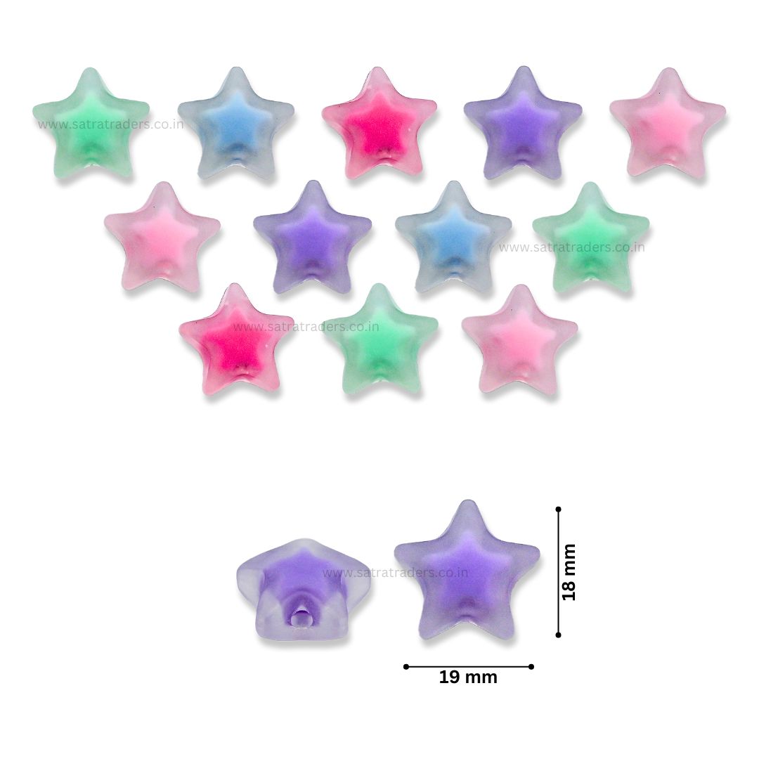 Assorted Frosted Star Plastic Beads | Size : 18mm | PB27