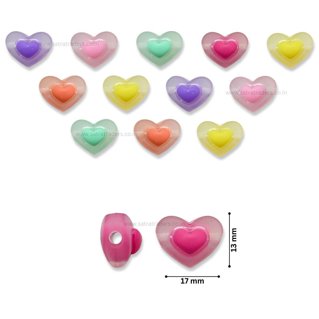 Assorted Frosted Heart Plastic Beads | Size : 13mm | PB24
