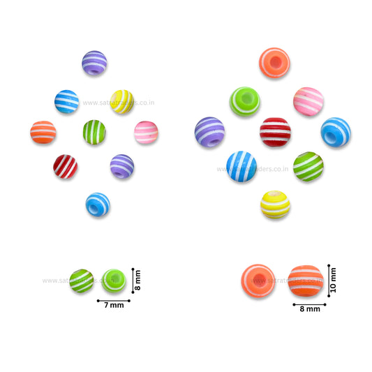 Mixed Color Striped Round Plastic Beads | PB20