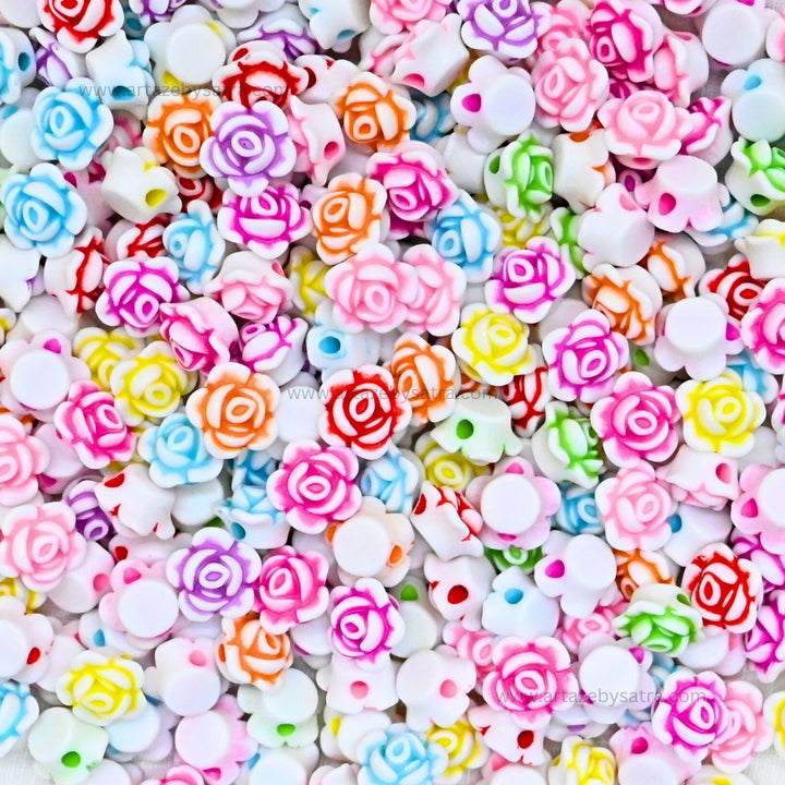 Assorted Rose Flower Beads | Size : 12mm