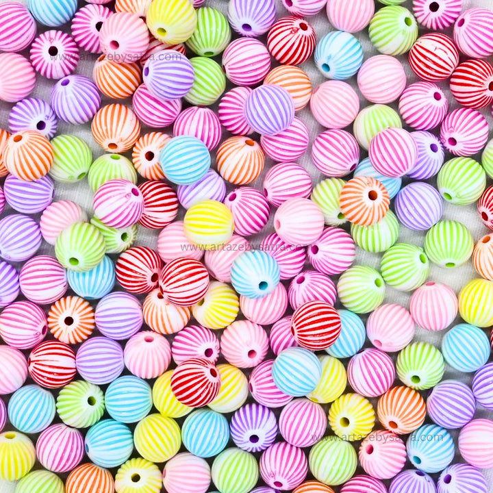 Assorted Striped Round Beads | Size : 10mm