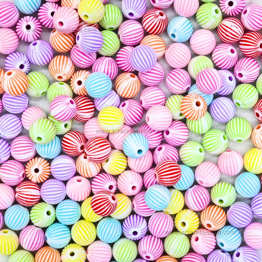 Assorted Striped Round Beads | Size : 10mm | PB226