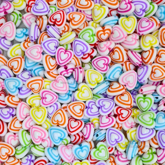 Assorted Striped Heart Beads | Size : 11mm | PB227
