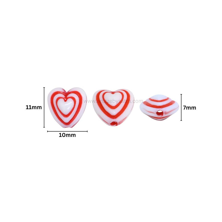 Assorted Striped Heart Beads | Size : 11mm