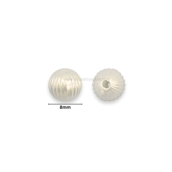 2 Hole Textured Round Pearlized Beads | Size : 8mm