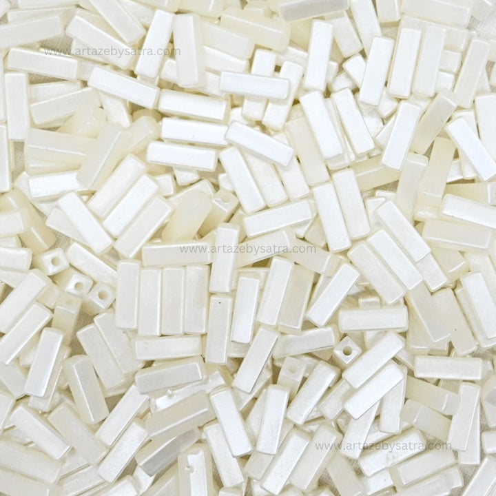 2 Hole Rectangle Stick Pearlized Beads | Size : 13mm