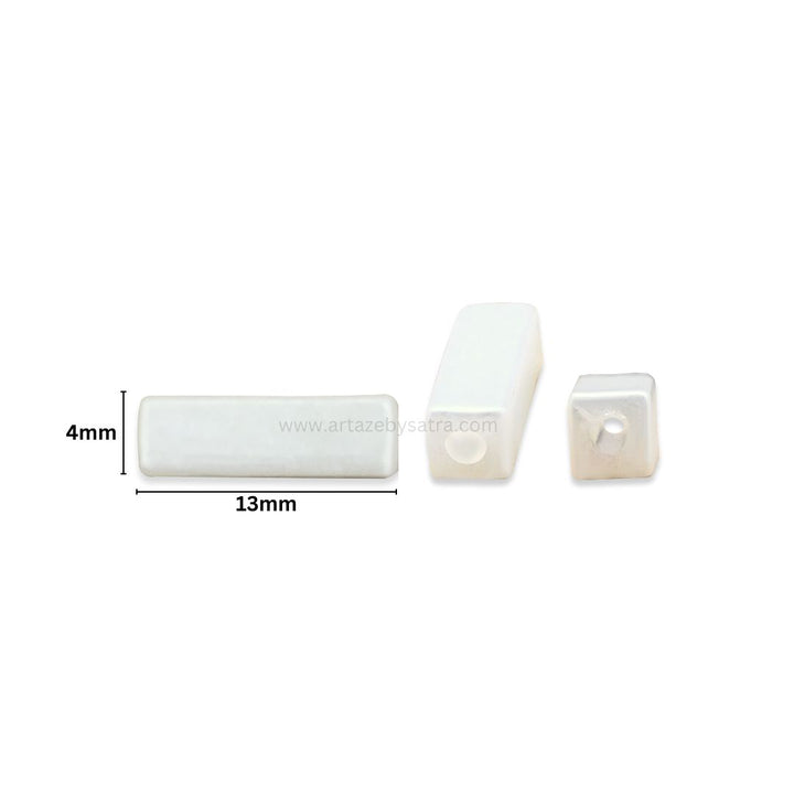 2 Hole Rectangle Stick Pearlized Beads | Size : 13mm