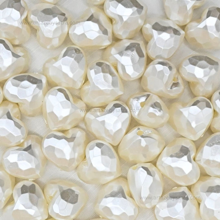 2 Hole Diamond Cut Heart Pearlized Beads | Size : 17mm