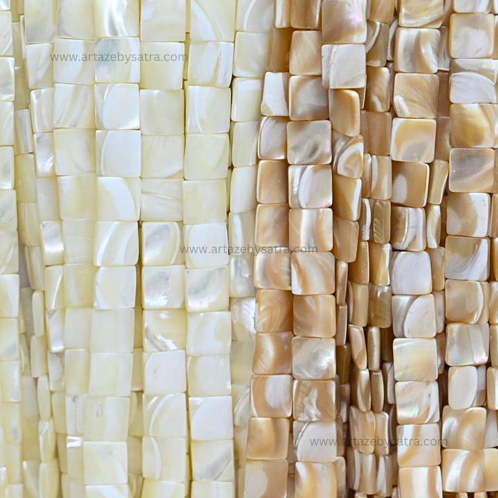 MOP Square Beads | Qty : 1 line-approx 38pcs | Size : 10mm | PB249