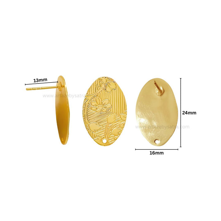 Floral Oval Shiny Base Earring Stud | Size : 24mm | Qty : 6pcs | EF71